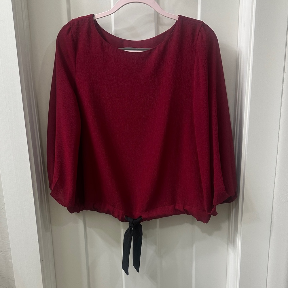 Calvin Klein Deep Red Blouse with Black Tie M